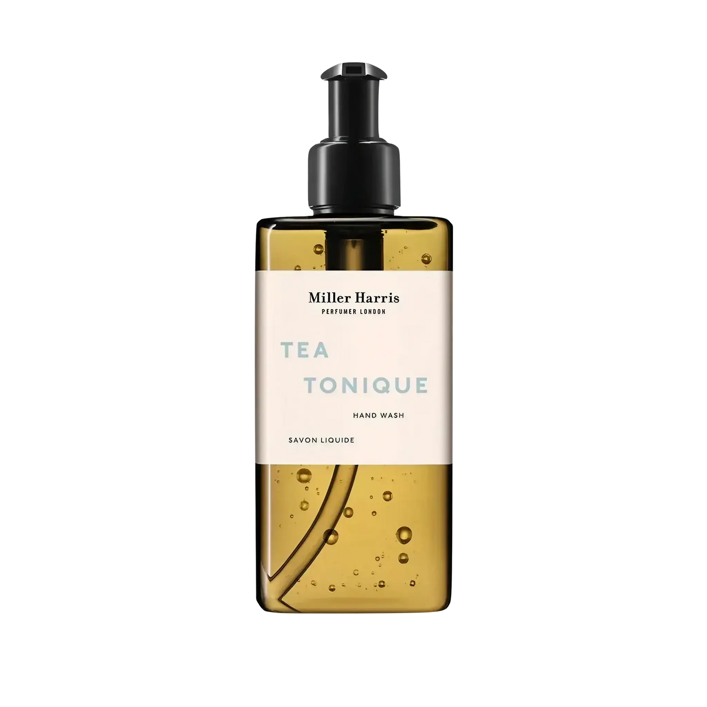 Savon liquide pour les mains Tea Tonique de Miller Harris ambretmusc, fragrance inspirée de la brume matinale avec bergamote et notes de thé