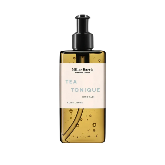 Savon liquide pour les mains Tea Tonique de Miller Harris ambretmusc, fragrance inspirée de la brume matinale avec bergamote et notes de thé
