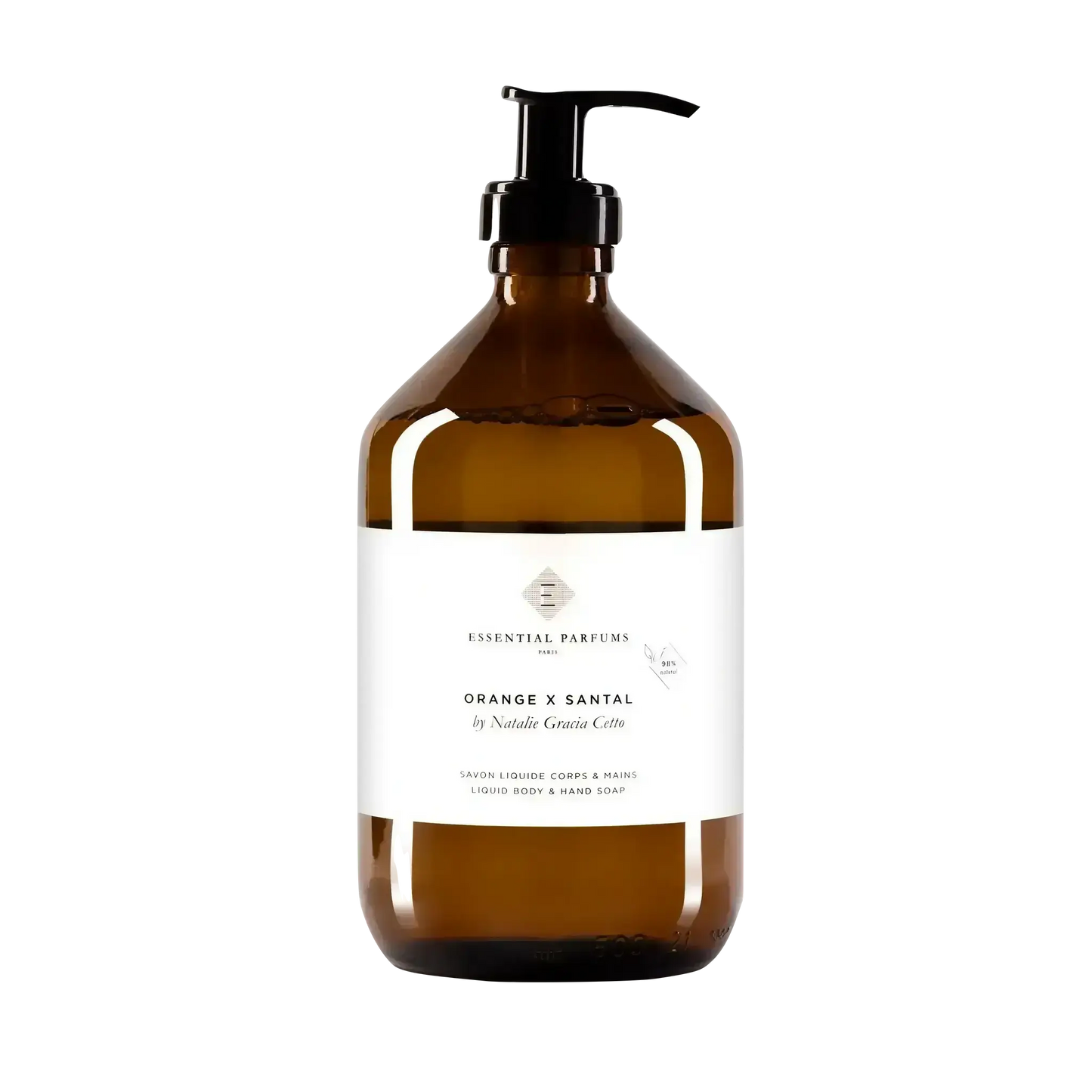 Savon liquide naturel pour corps et mains Orange X Santal d'Essential Parfums avec ambretmusc