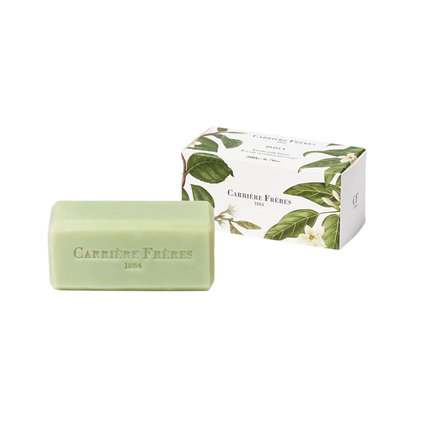 Savon solide Bosci par Carrière Frères, parfum boisé et frais avec ambretmusc, vegan et certifié biologique