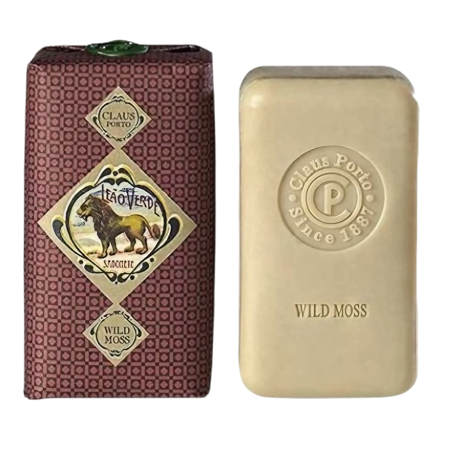 Savon solide Leão Verde de Claus Porto, aromatique et boisé enrichi à l'huile de graines de mangue, ambretmusc pour nettoyer et hydrater la peau