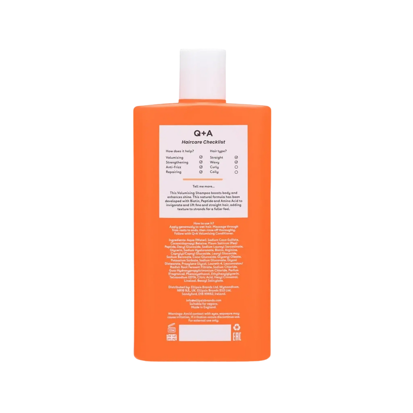 Shampooing volumisant Q+A 250 ml pour cheveux fins, enrichi en biotine et peptides, collection ambretmusc