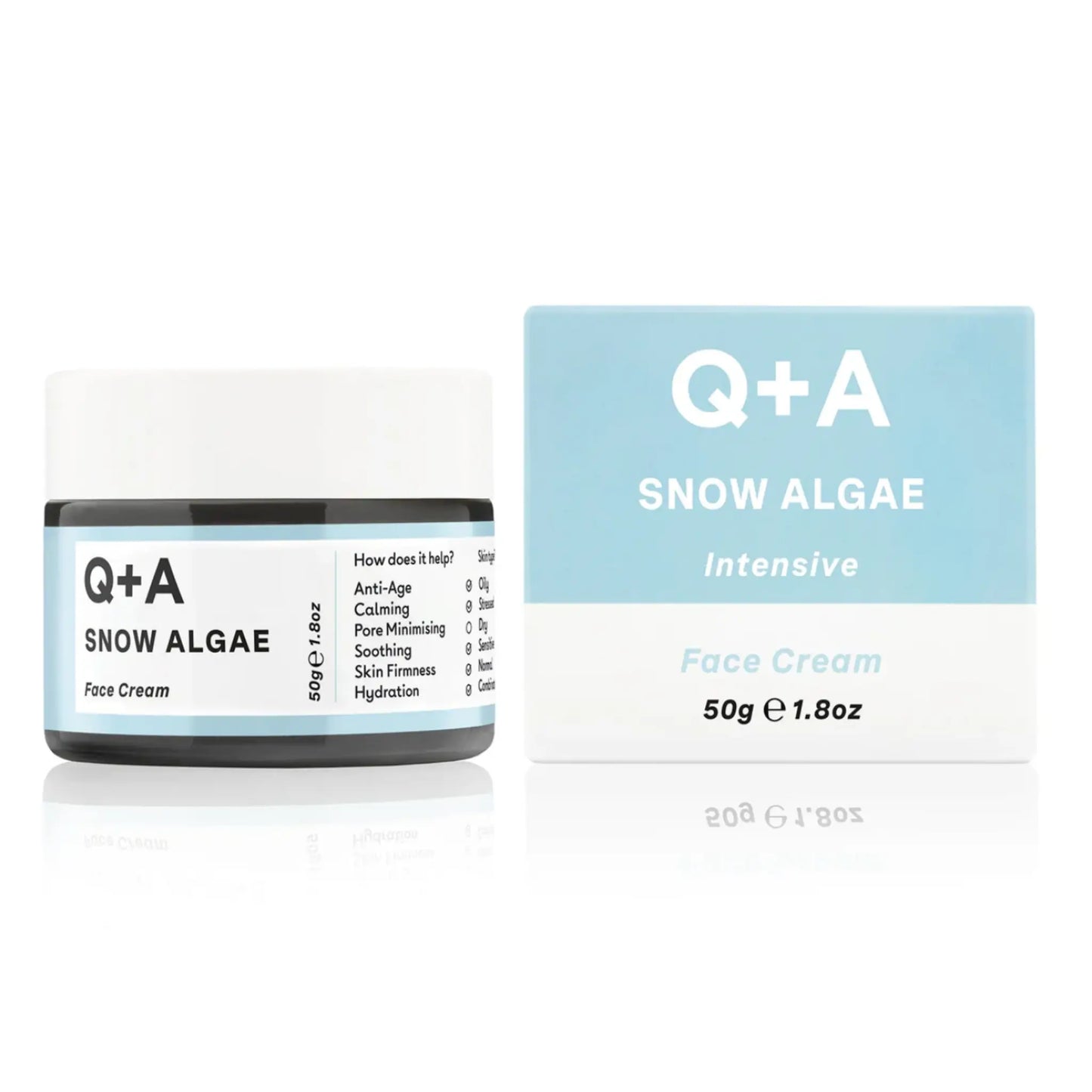 Crème intensive Snow Algae pour le visage de Q+A, avec ambretmusc pour renouveler et protéger les couches de la peau.