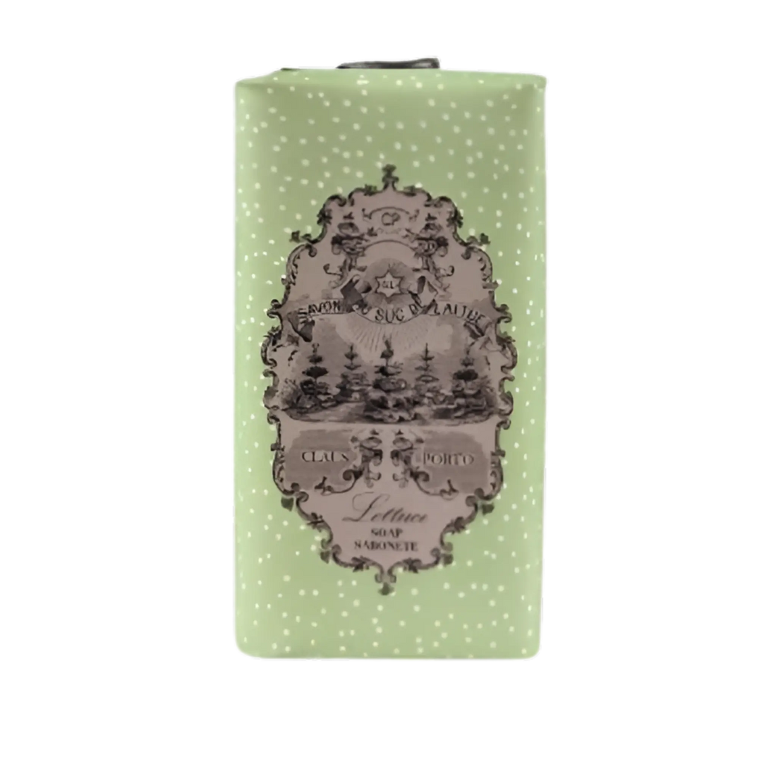 Savon solide Spring Lettuce luxuriant et vert, marque Claus Porto, collection Ambre & Musc, pour peau hydratée