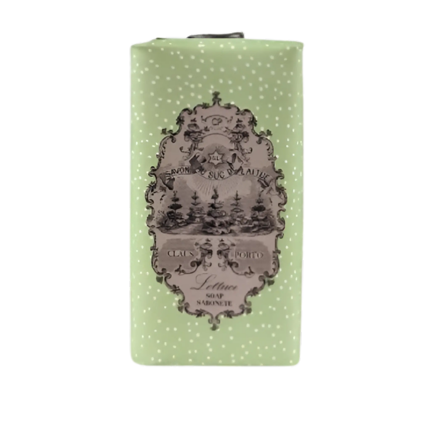 Savon solide Spring Lettuce luxuriant et vert, marque Claus Porto, collection Ambre & Musc, pour peau hydratée