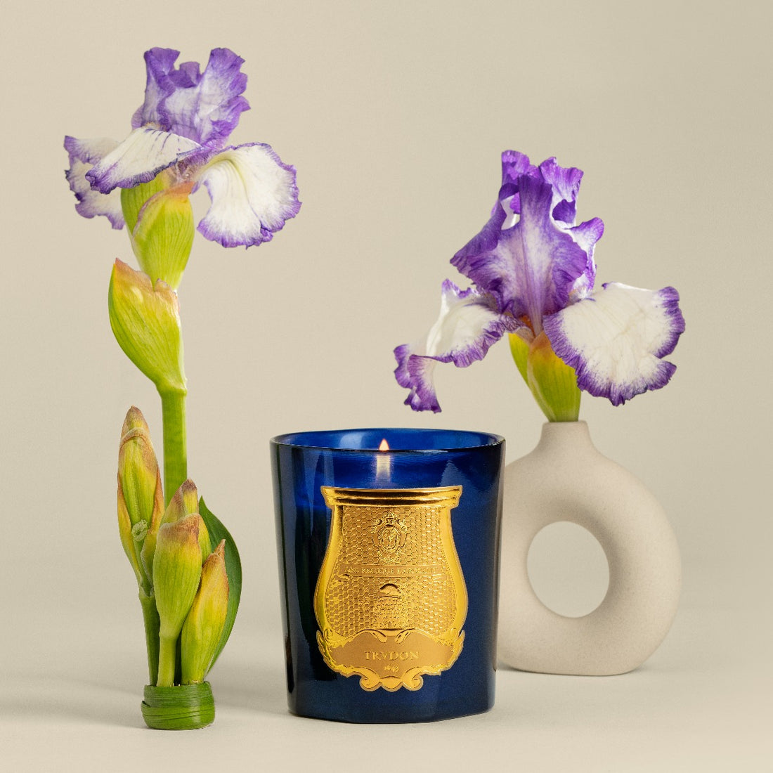 Trudon Classic Scented Candle, Belles Mati\u00e8res collection, Ourika lifestyle with iris | Trudon