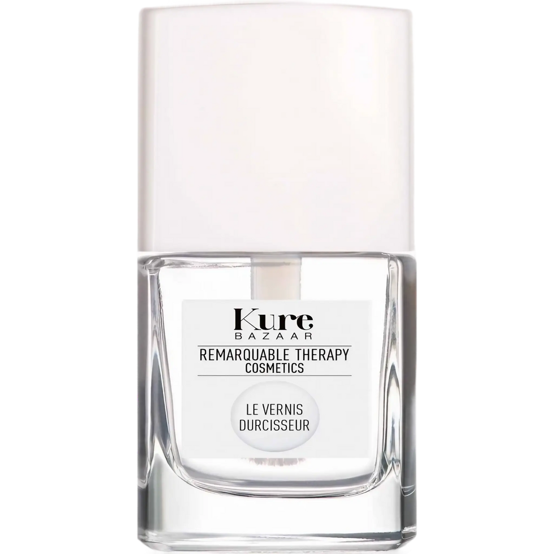 Vernis durcisseur transparent Kure Bazaar ambretmusc pour renforcer et protéger les ongles avec formule enrichie en silicium et kératine.