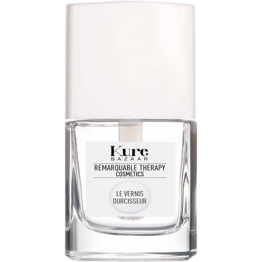 Vernis durcisseur transparent Kure Bazaar ambretmusc pour renforcer et protéger les ongles avec formule enrichie en silicium et kératine.