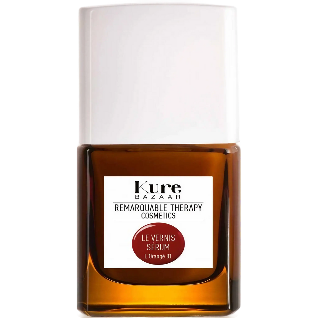Vernis sérum L'Orangé 01 de Kure Bazaar, orangé cuir brun avec pointe de rouge pour ongles abîmés, collection ambretmusc.