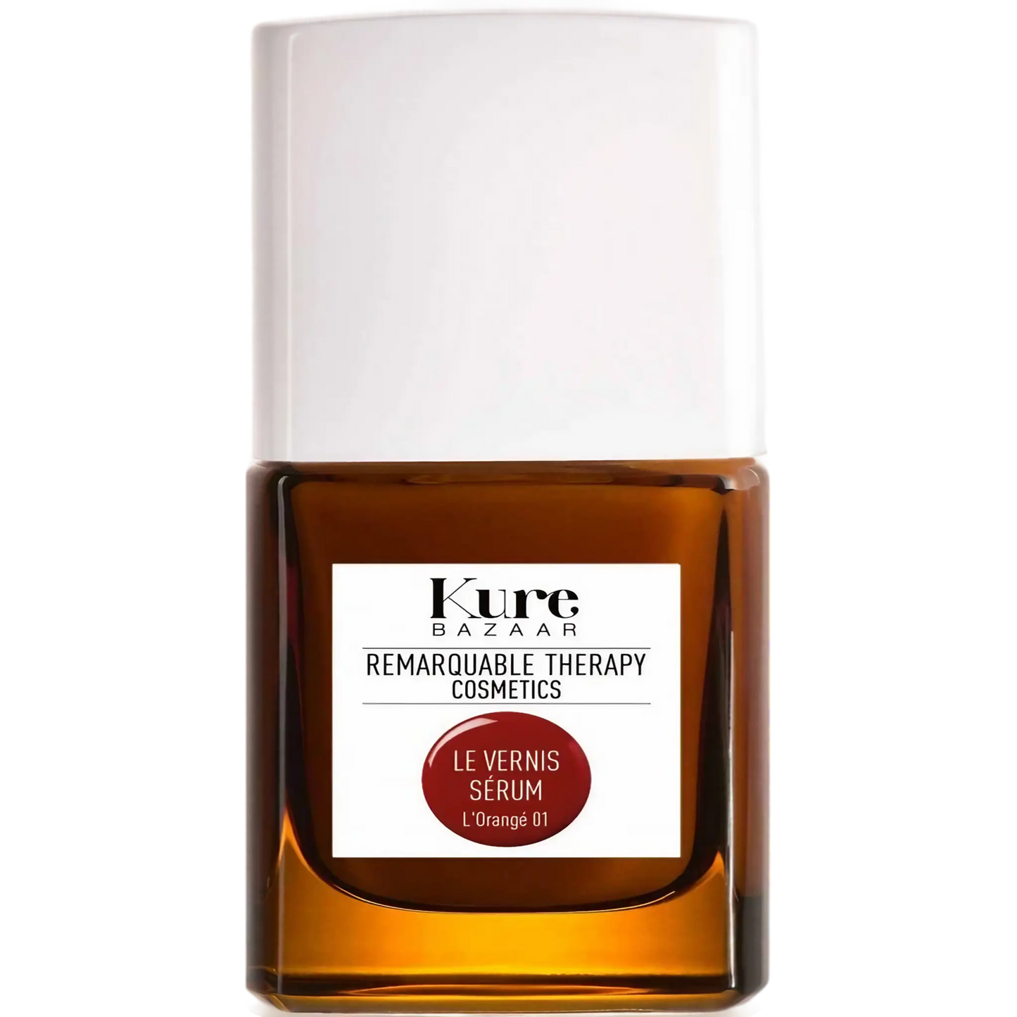 Vernis sérum L'Orangé 01 de Kure Bazaar, orangé cuir brun avec pointe de rouge pour ongles abîmés, collection ambretmusc.