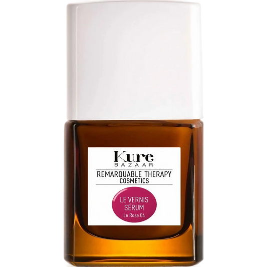 Vernis sérum Rose 04 de Kure Bazaar, rose vif avec nacre fine pour soin des ongles abîmés, collection Ambre & Musc