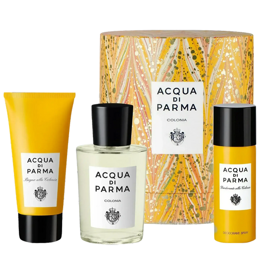 Image qui affiche Coffret Coffret Cadeau Colonia d'une contenance de 100ml+75ml+50ml Neuf. Une création par la Marque Acqua Di Parma et vendu par Ambre&Musc Parfumerie de Niche et Institut de Beauté.