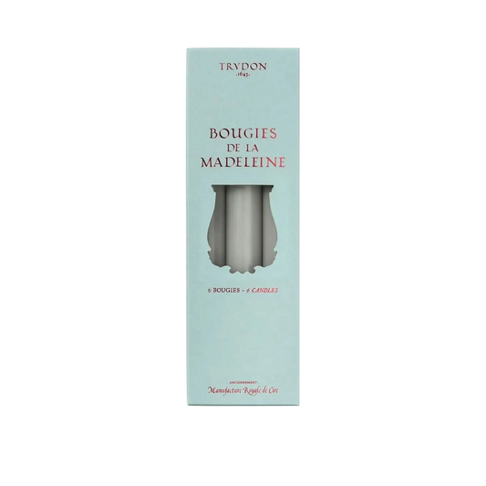 Image qui affiche Chandelles Madeleine Gris Fumée d'une contenance de 6 bougies Neuf. Une création par la Marque Trudon et vendu par Ambre&Musc Parfumerie de Niche et Institut de Beauté.