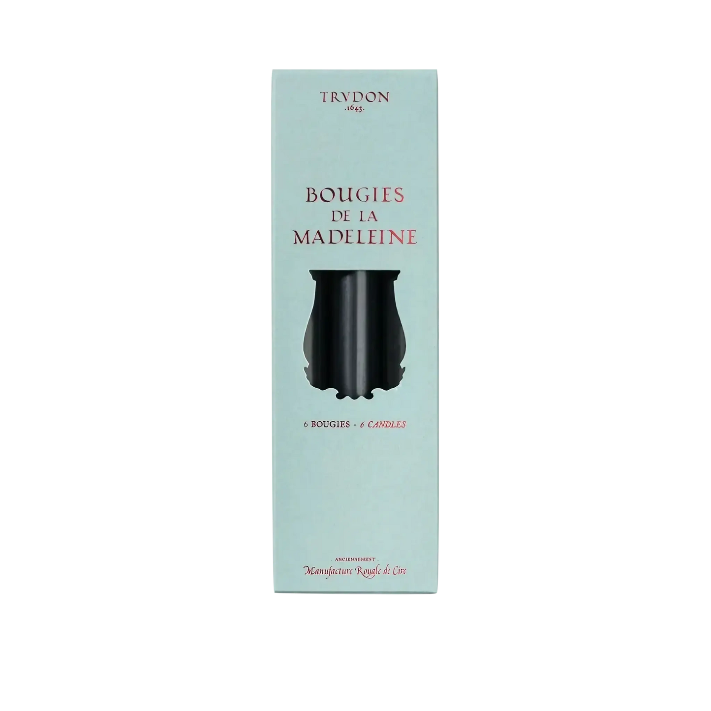 Image qui affiche Chandelles Madeleine Noir d'une contenance de 6 bougies Neuf. Une création par la Marque Trudon et vendu par Ambre&Musc Parfumerie de Niche et Institut de Beauté.