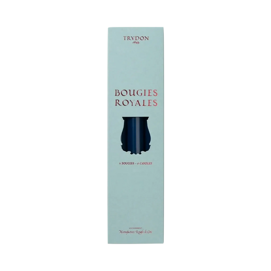 Image qui affiche Chandelles Royale Bleu Marine d'une contenance de 6 bougies Neuf. Une création par la Marque Trudon et vendu par Ambre&Musc Parfumerie de Niche et Institut de Beauté.