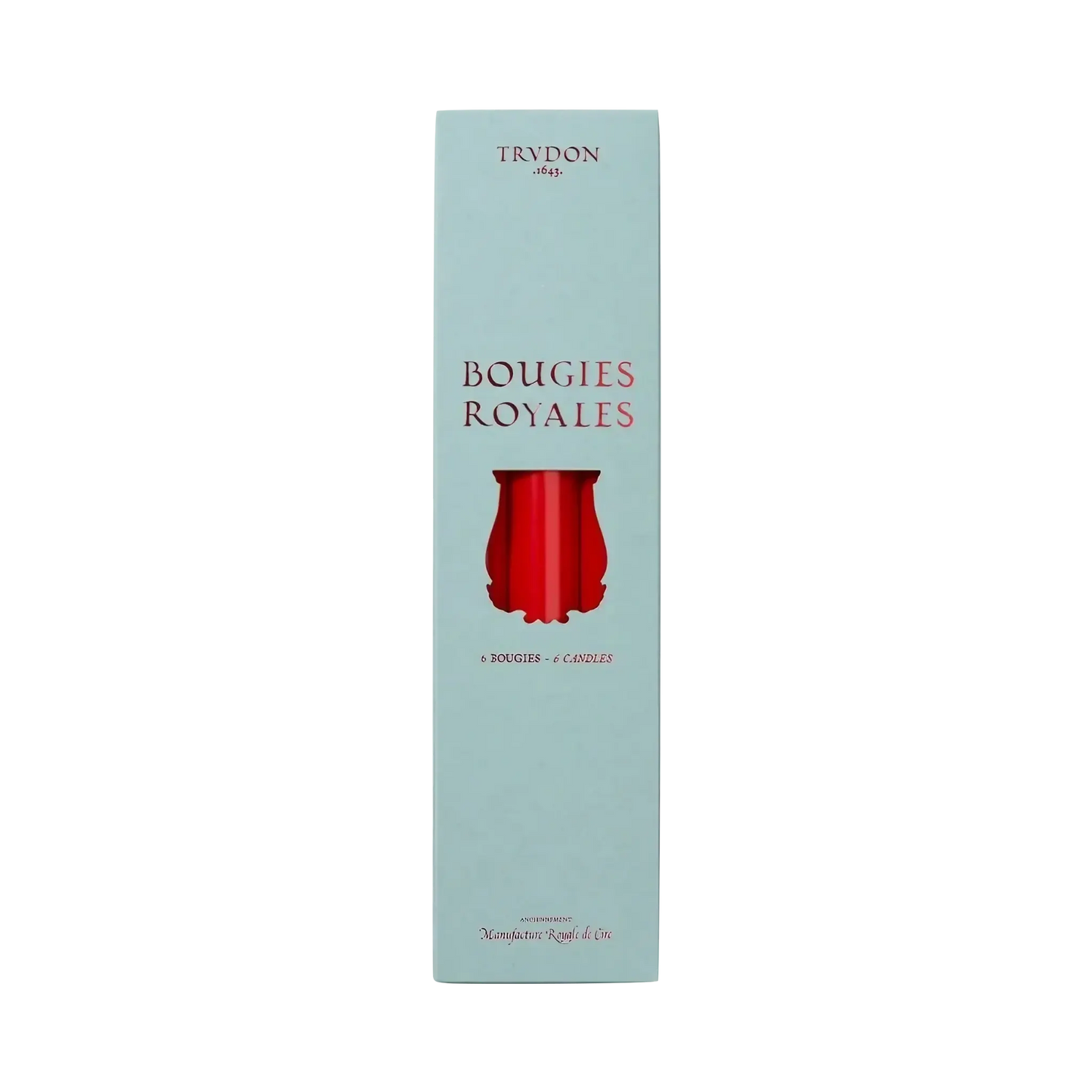 Image qui affiche Chandelles Royale Rouge d'une contenance de 6 bougies Neuf. Une création par la Marque Trudon et vendu par Ambre&Musc Parfumerie de Niche et Institut de Beauté.